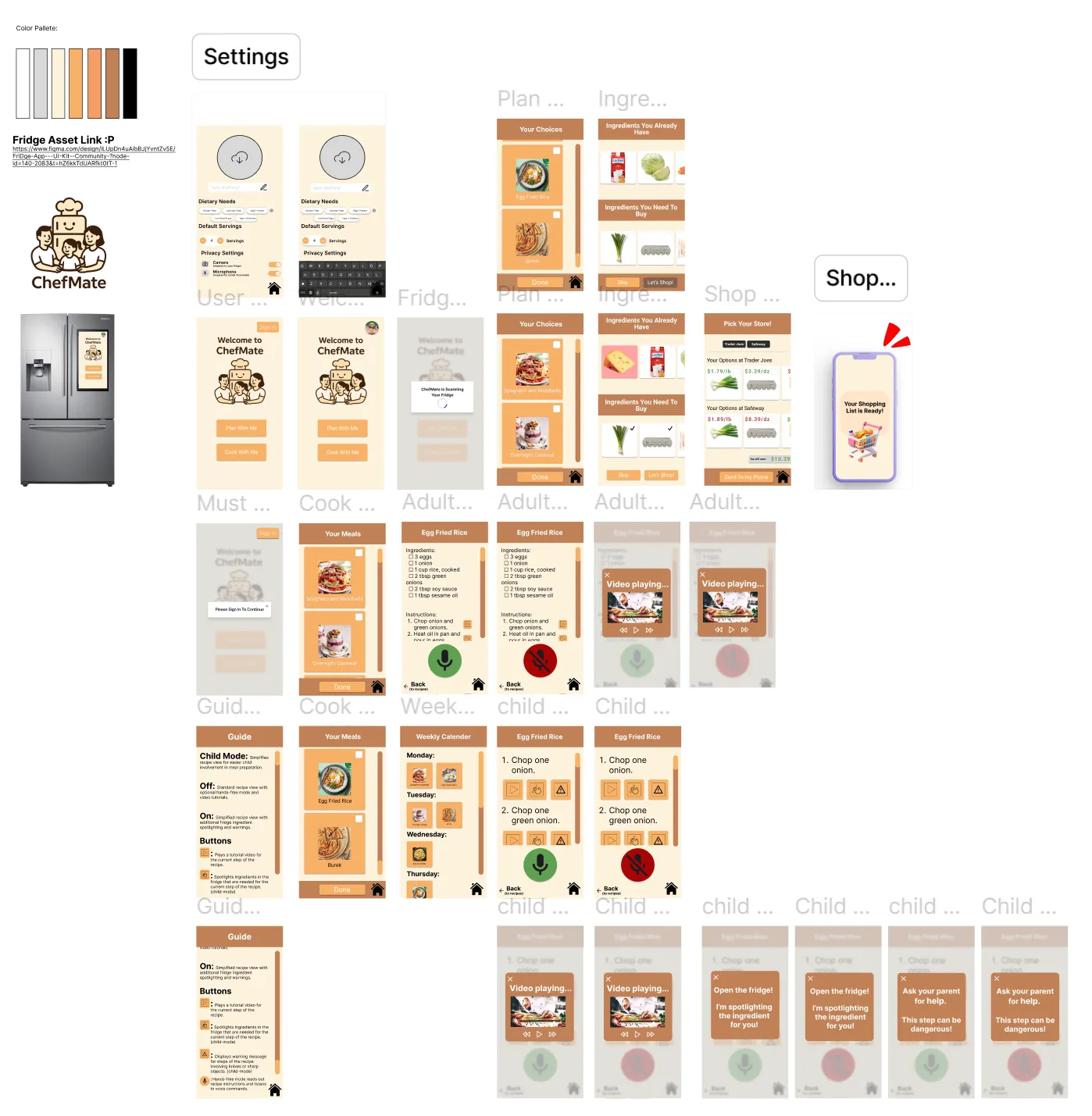 A digital wireframe on Figma, with orange and beige colors