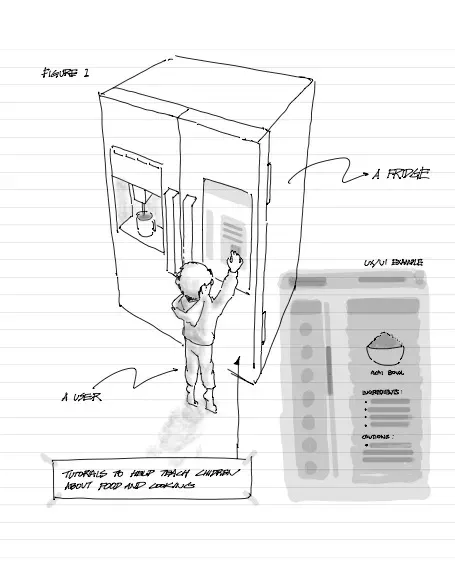 Shows child scrolling on screen, with an example UI on the right hand side
