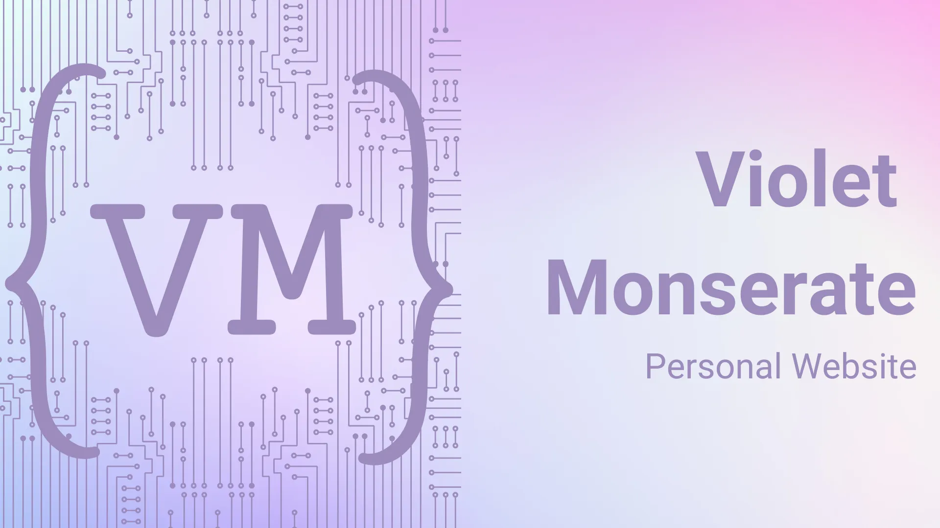 Thumbnail for Violet Monestrate's personal website, featuring the letters 'VM' and blue, white and purple swirls.